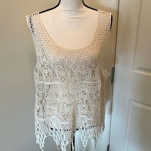 Off White Crochet Fringe Hem XL